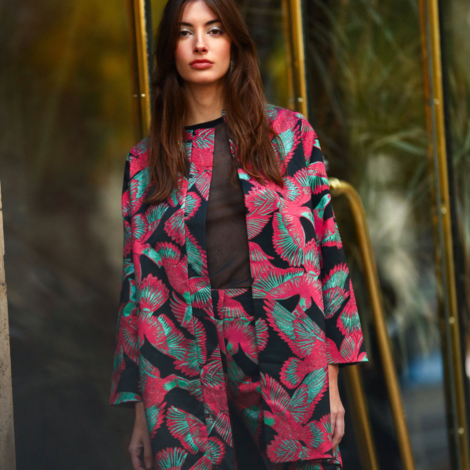 Metallic Jaquard Toucan Trench