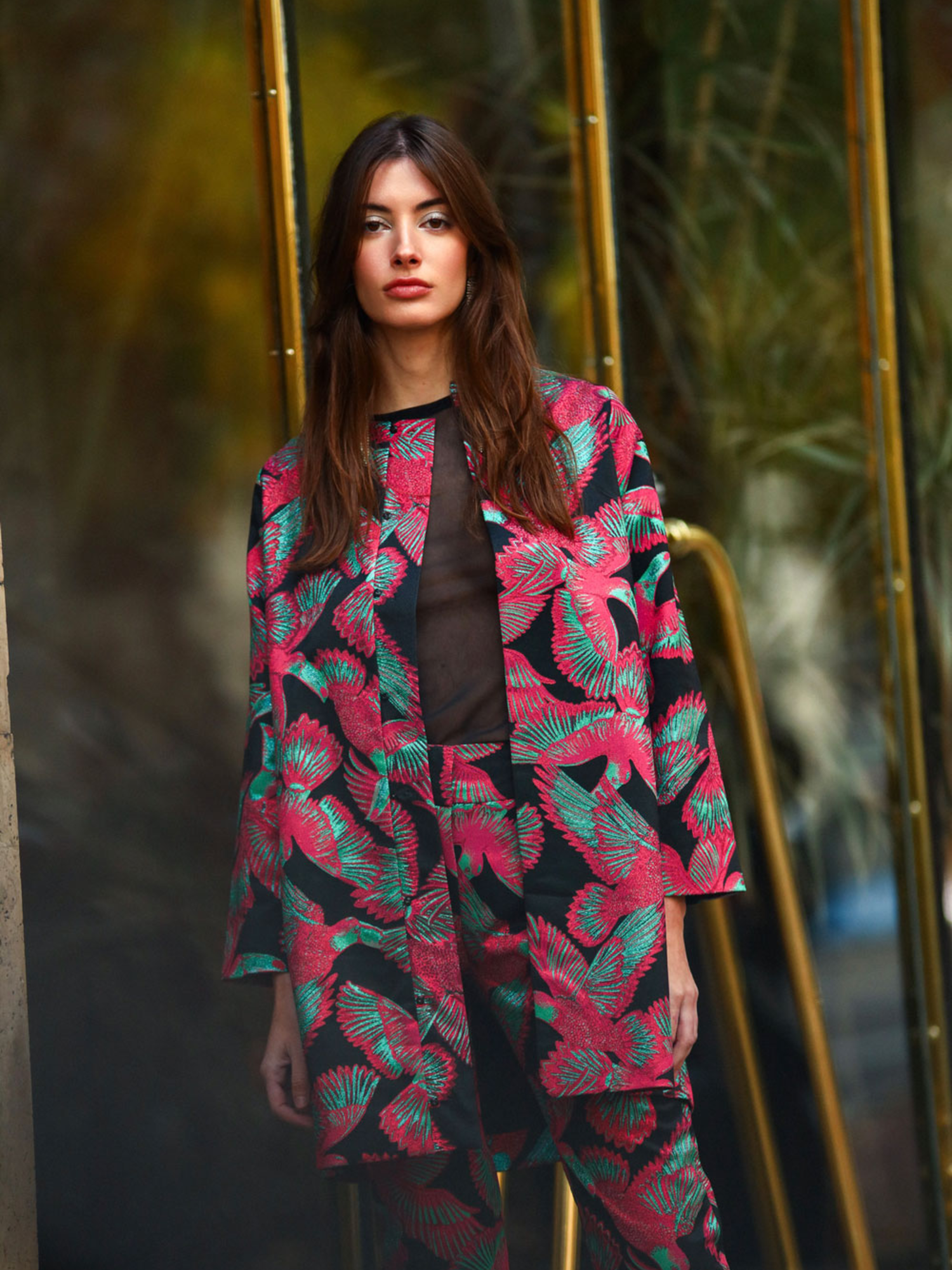 Metallic Jaquard Toucan Trench