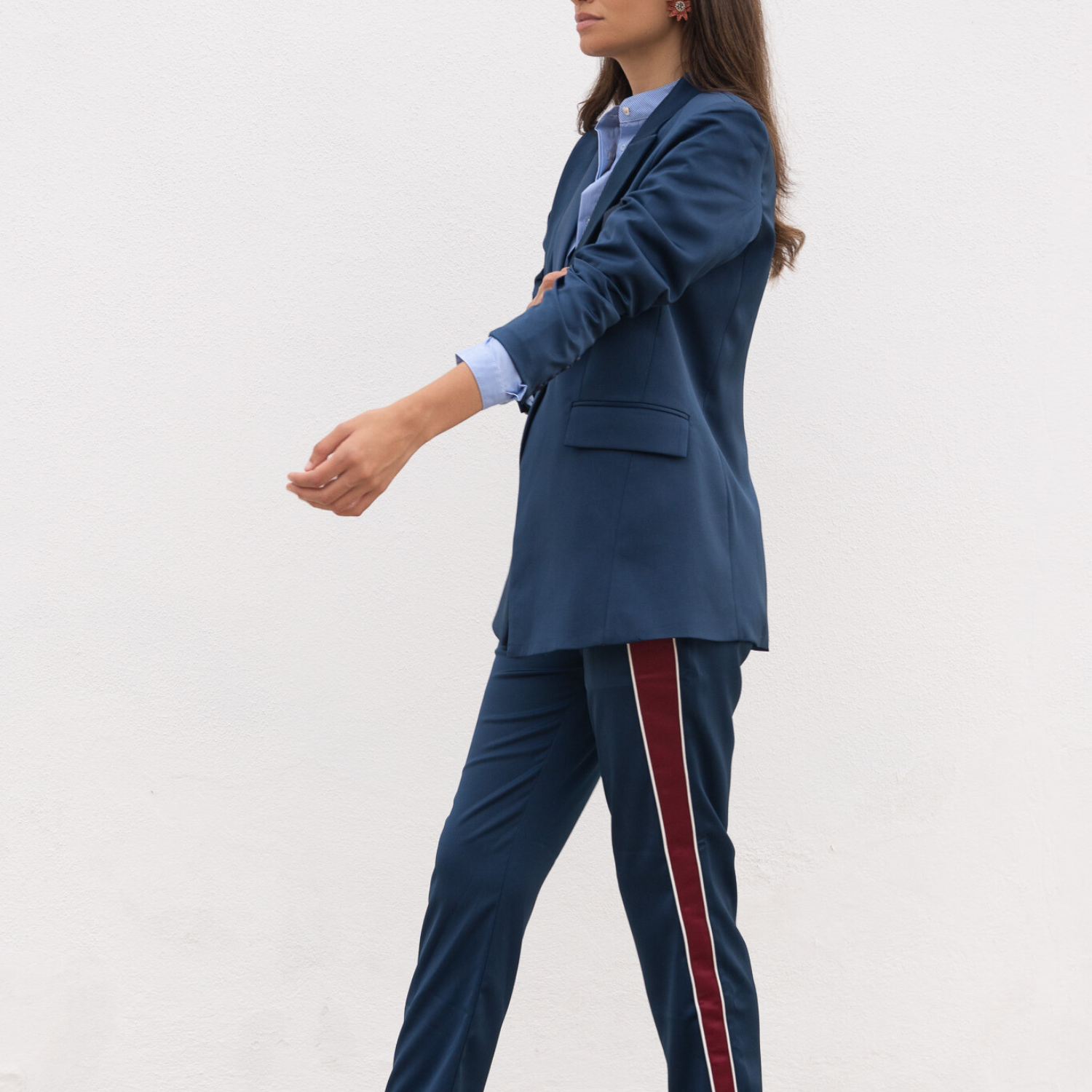 Pantalón Azul franja burdeos