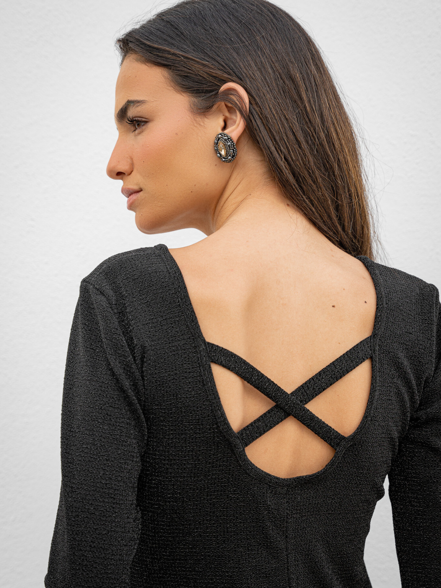 Vestido negro punto de lurex con textura