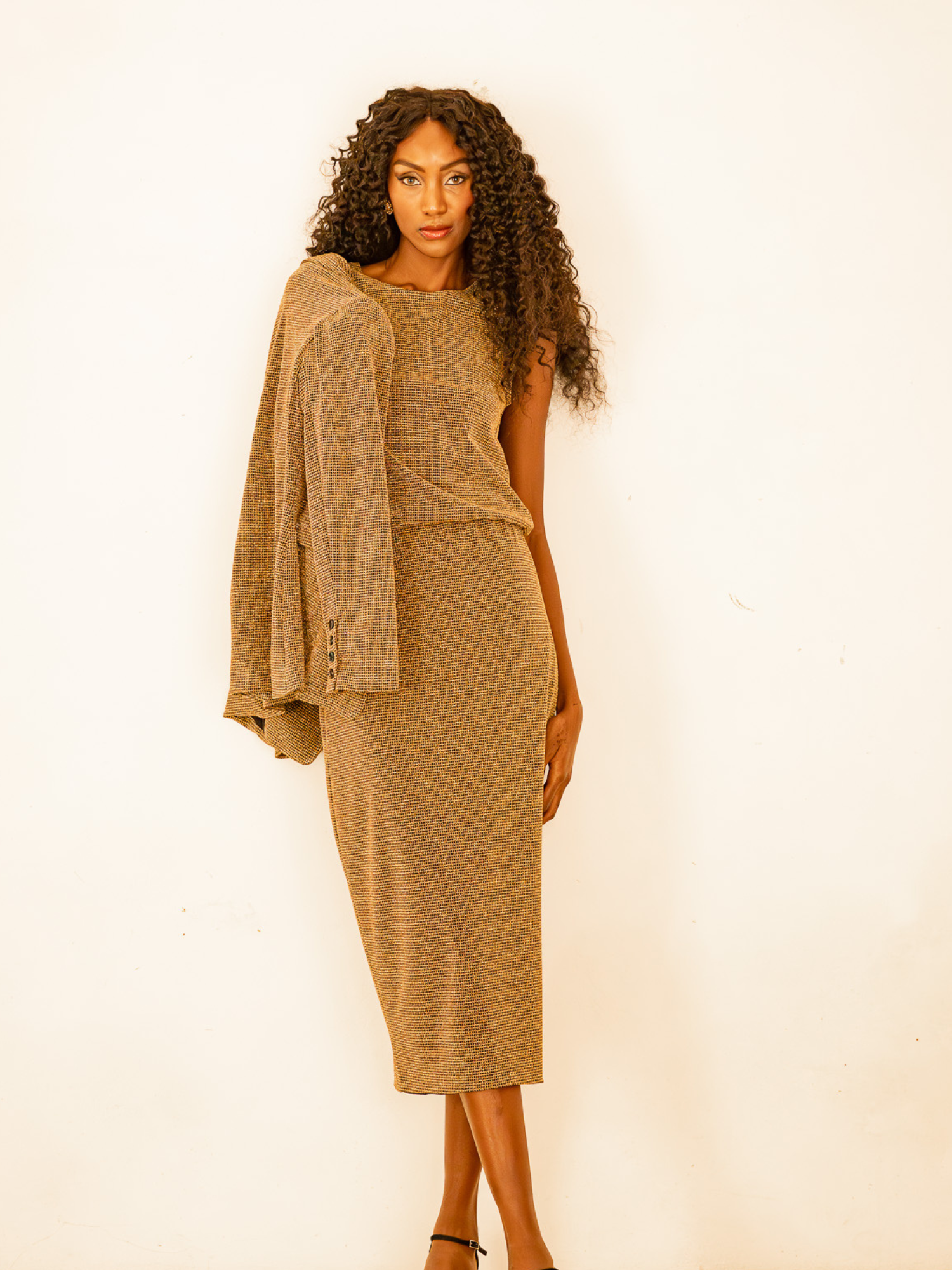 Falda dorada lurex con textura