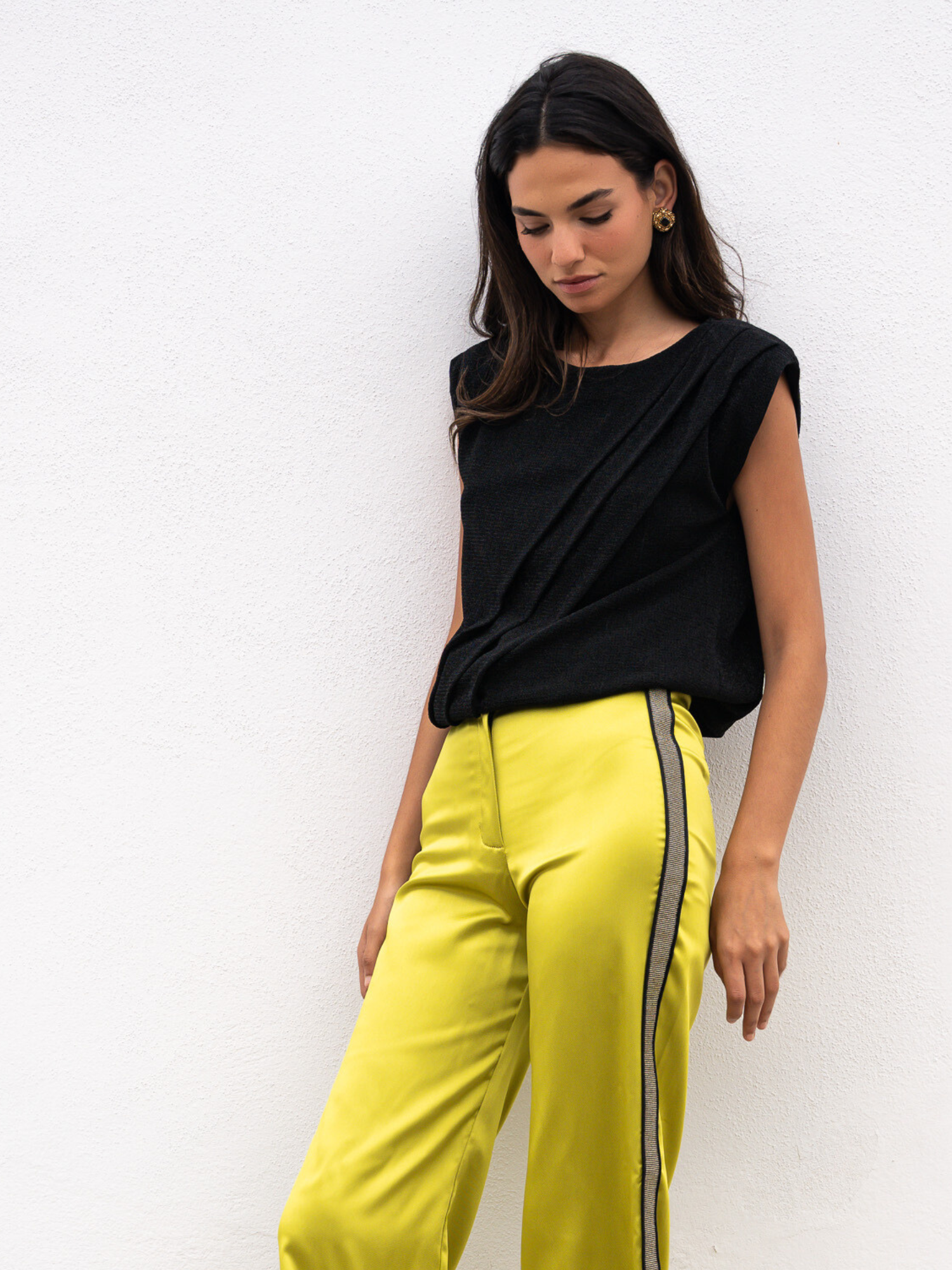 Top negro Lurex plisado