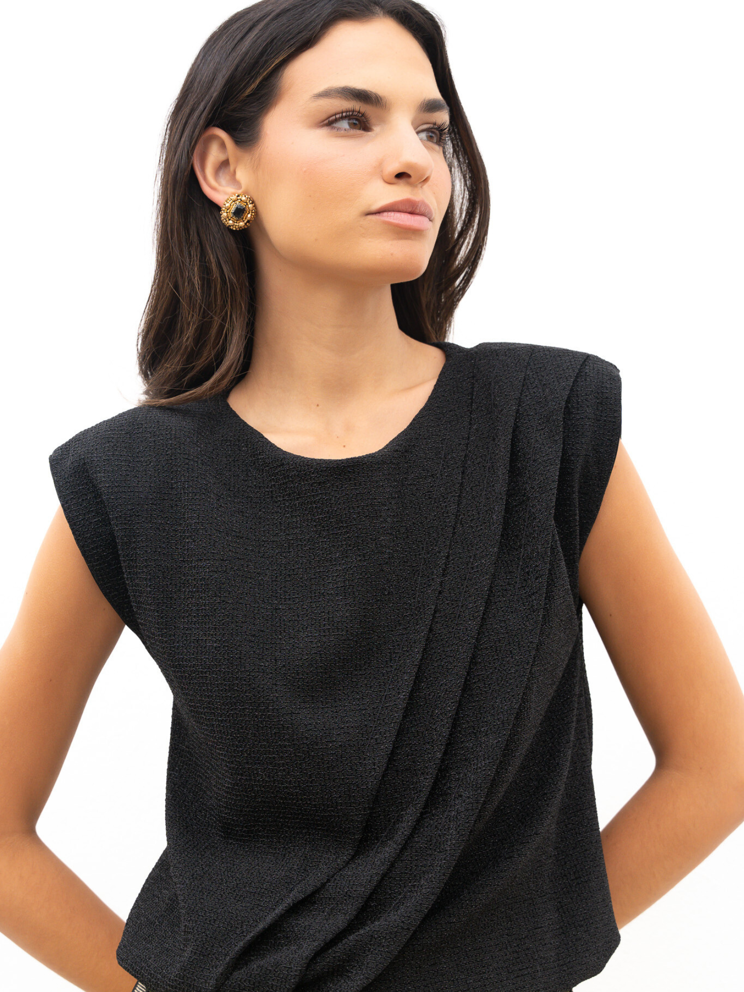 Top negro Lurex plisado